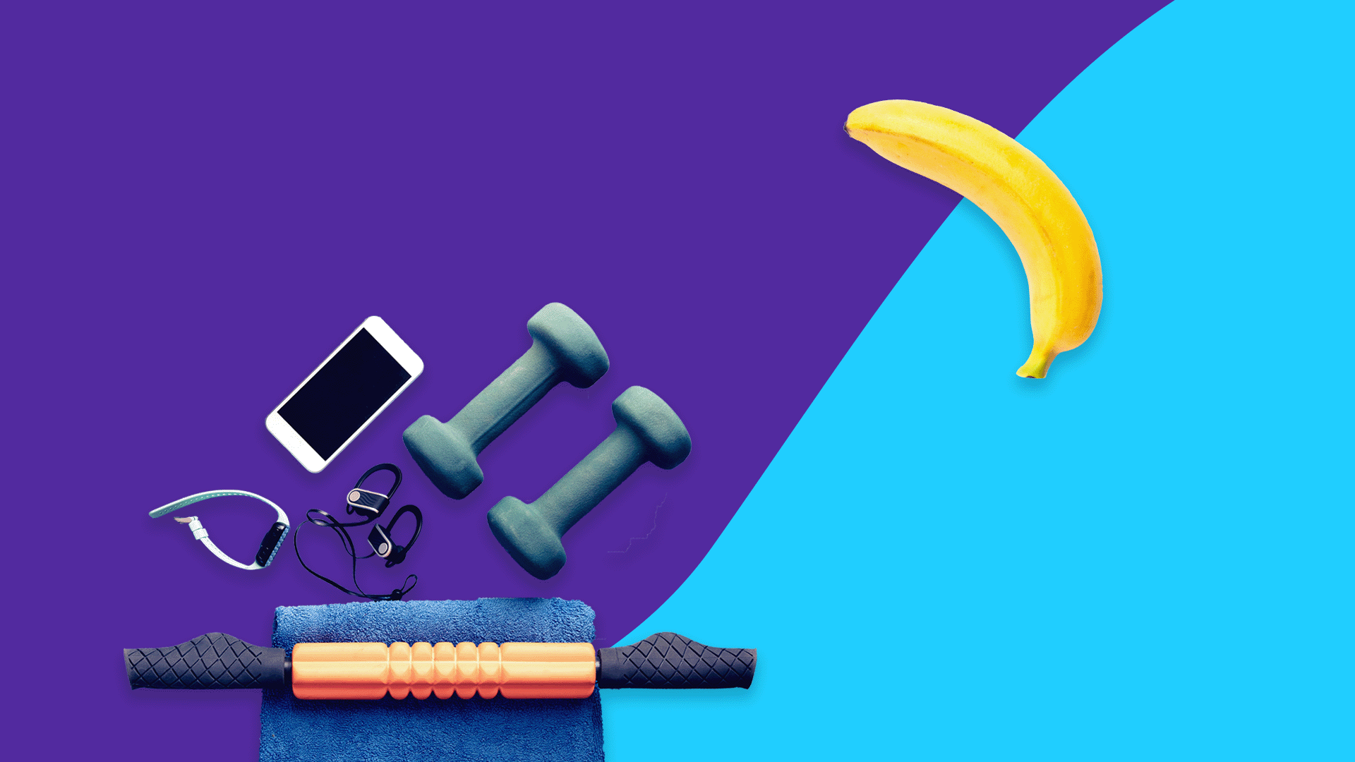 free weights, cell phone and yoga mat - erectile dysfunction physical exercise